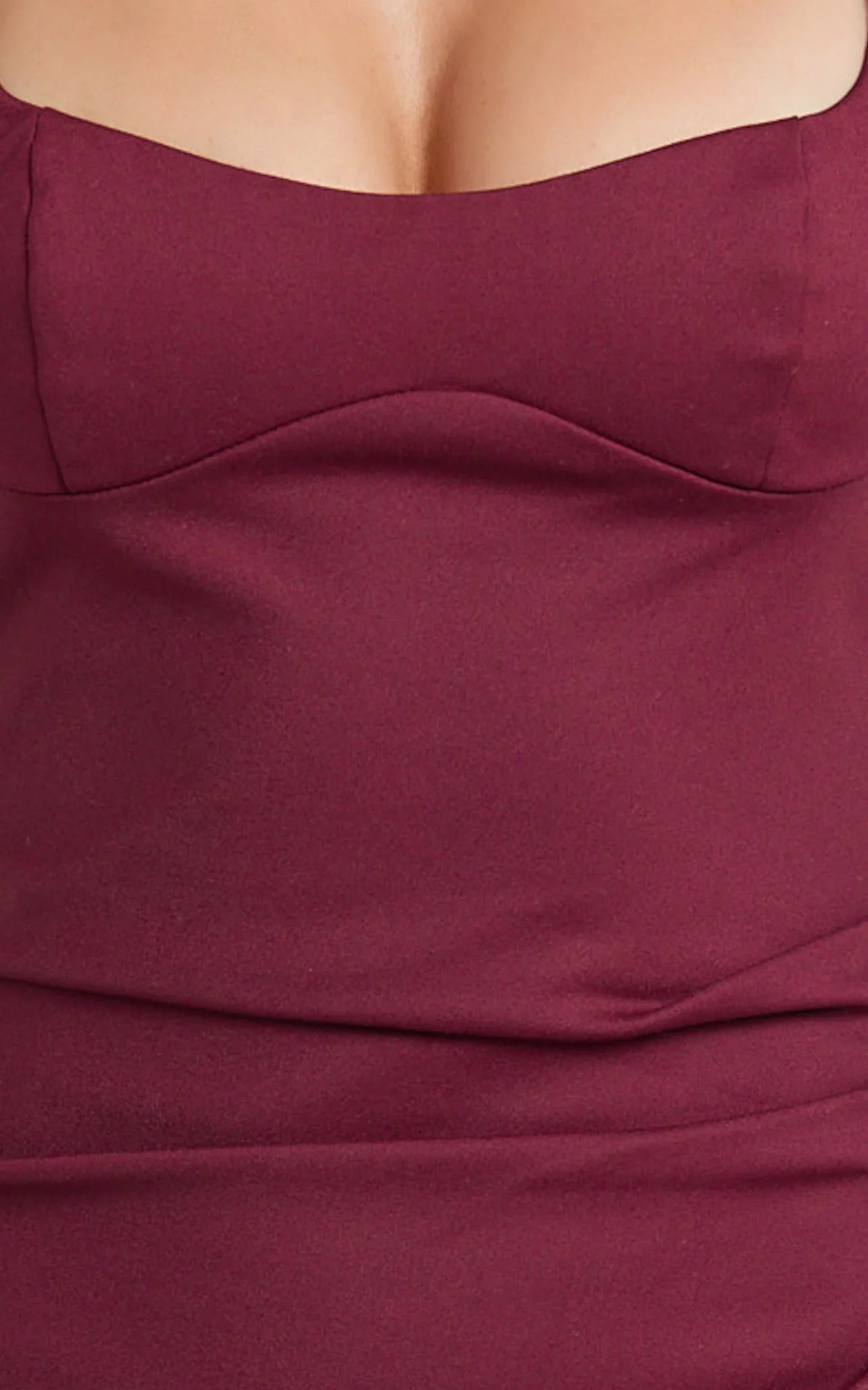 Benita Midi Dress - Scoop Neck Ruched Fitted Dress in Wine