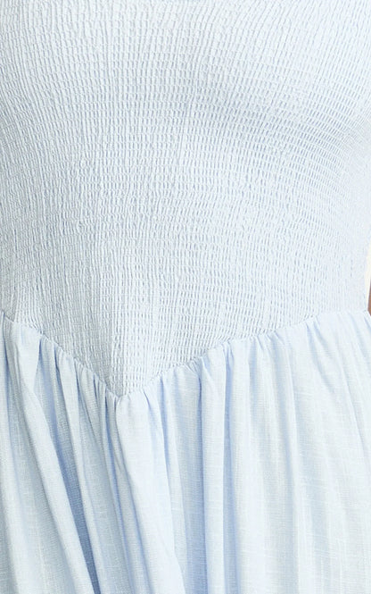 Luciana Maxi Dress - U Neck Smock Dress in Blue