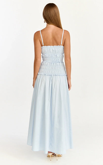 Cami Midi Dress - Rushed Bodice Dress in Blue