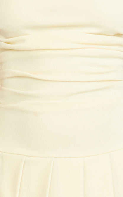 Daisy Mini Dress - Off Shoulder Ruched Pleated Skirt Dress in Cream