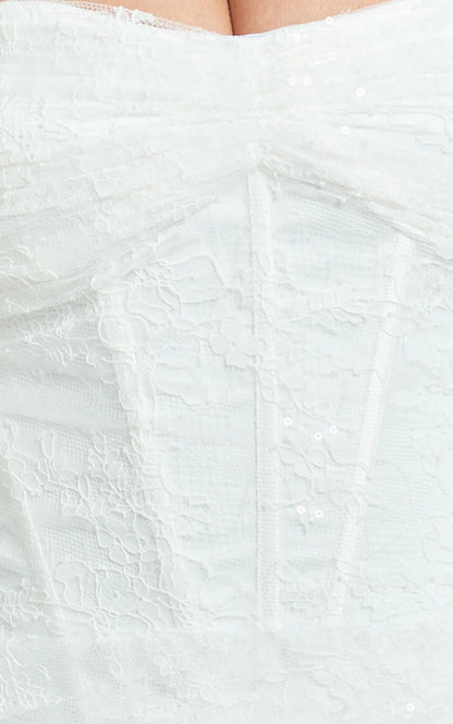 Hazel Mini Dress - Strapless Corset Sequin Dress in Ivory