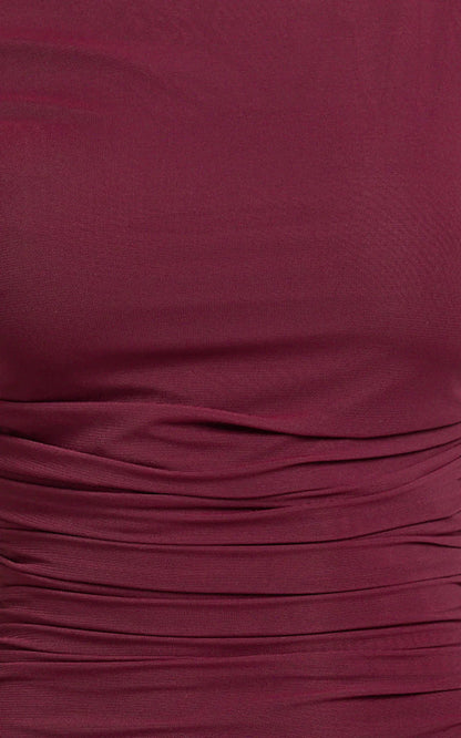 Judee Midi Dress - One Shoulder High Side Split Dress in Wine
