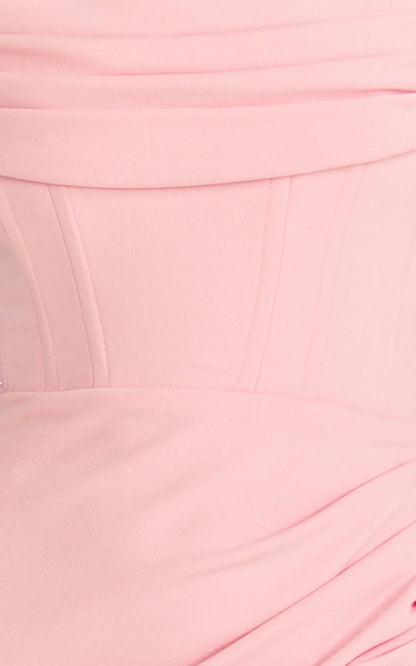 Marcel Maxi Dress - Off Shoulder Corset High Split Dress in Pink