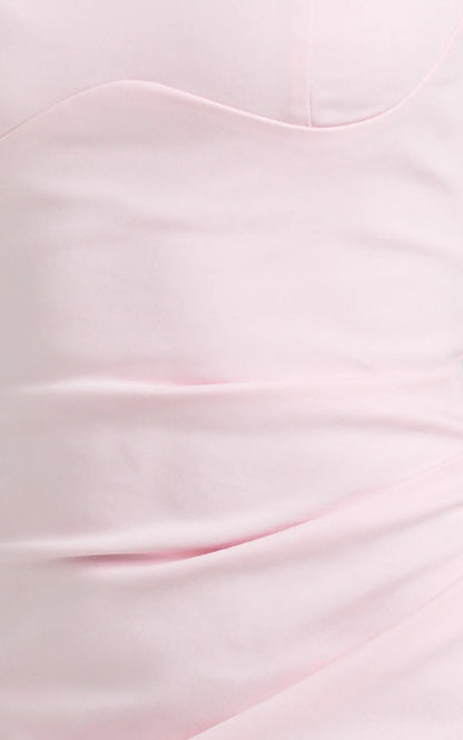 Benita Midi Dress - Scoop Neck Ruched Fitted Dress in Pink