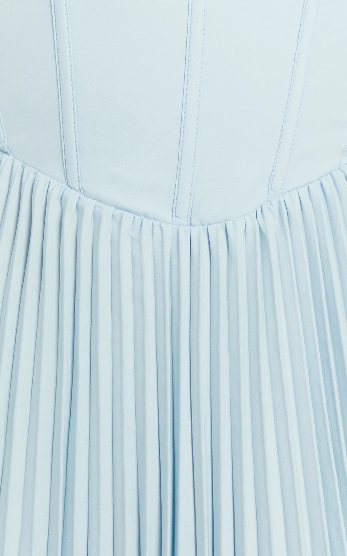 Loretta Midi Dress - Lace Up Back Bustier Pleated Dress in Light Blue