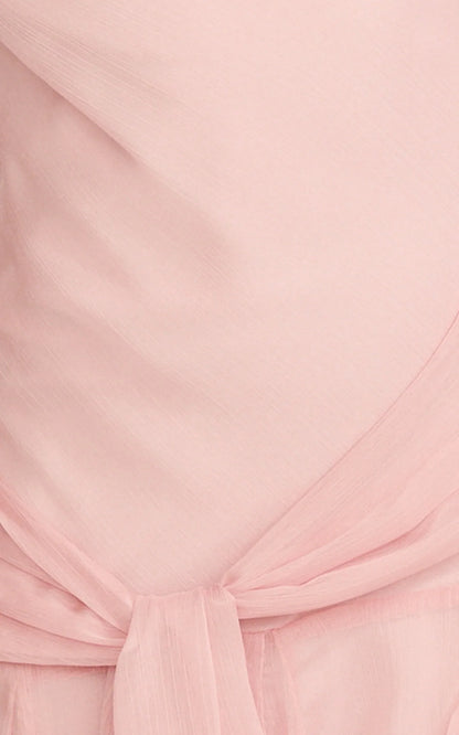 Idris Maxi Dress - Cowl Neck Draped Sash Godet Dress in Soft Pink