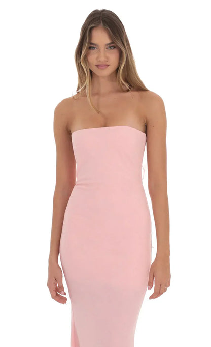 Back Bow Strapless Dress in Pink