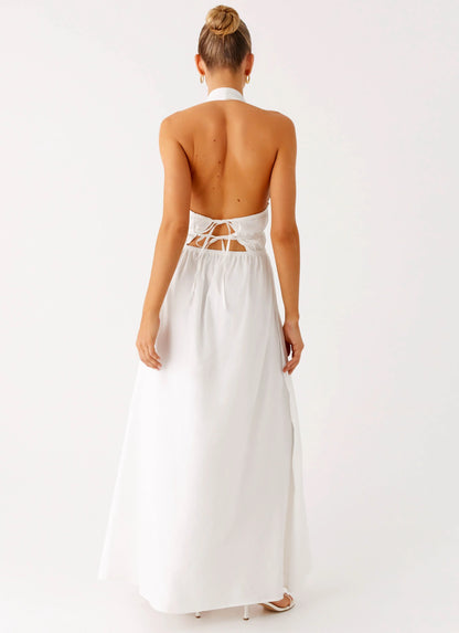 Figaro Halter Maxi Dress - White