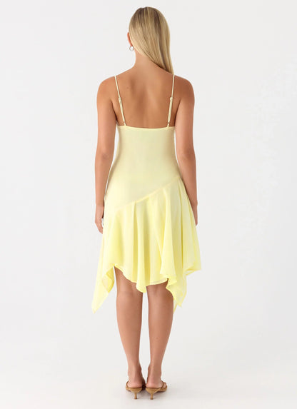 Aysha Beaded Flower Midi Dress - Yellow