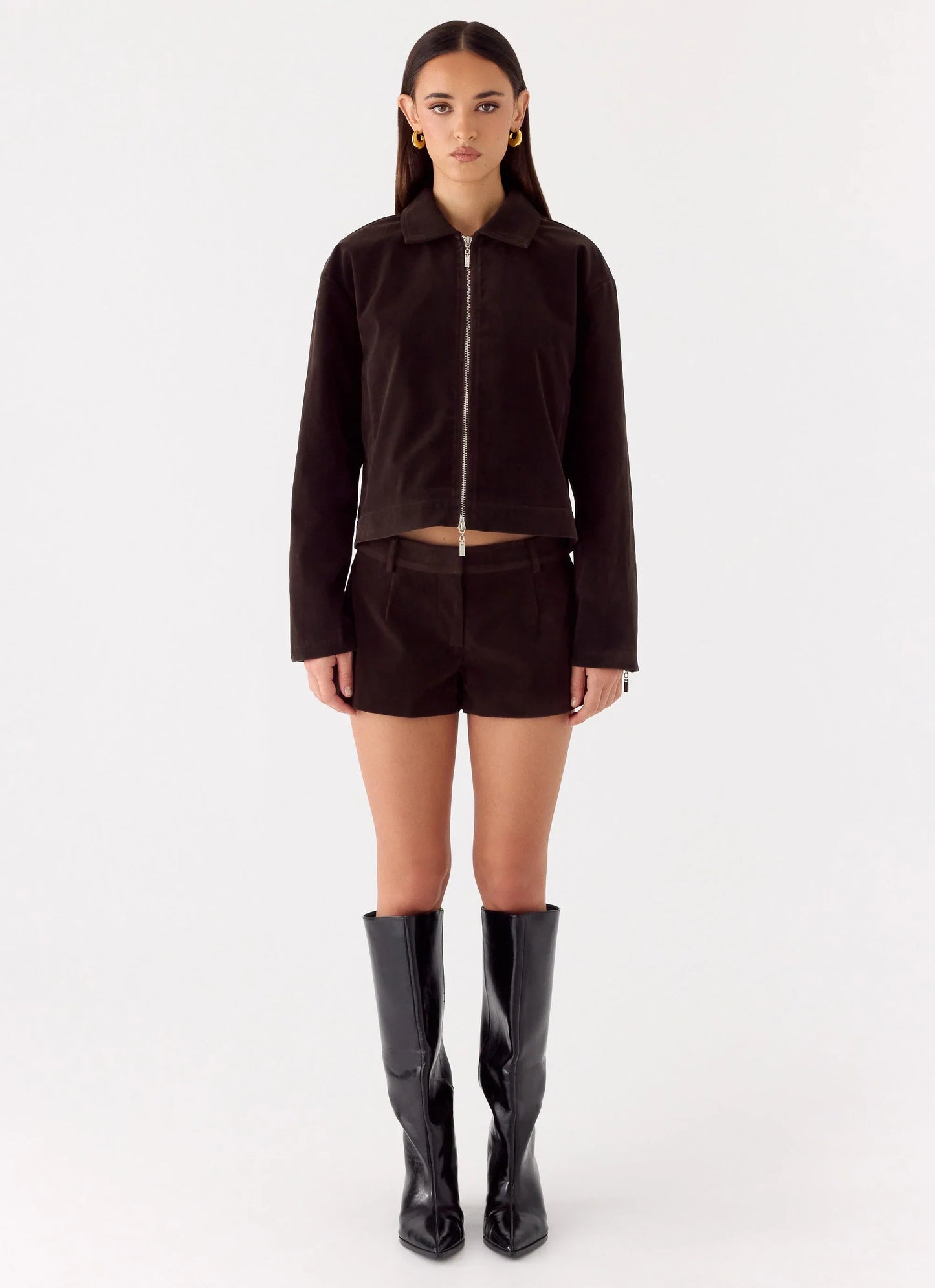 Austina Faux Suede Boxy Jacket - Chocolate