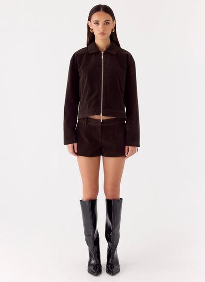 Austina Faux Suede Boxy Jacket - Chocolate