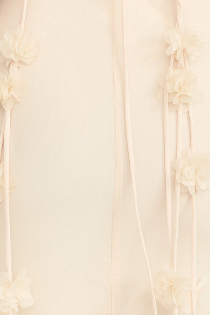 Penny Maxi Dress - Draped Cowl Neck 3D Flower Dress in Cream