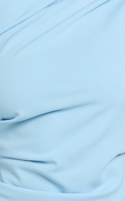 Visenta Midi Dress - Asymmetrical Sleeve Dress in Blue