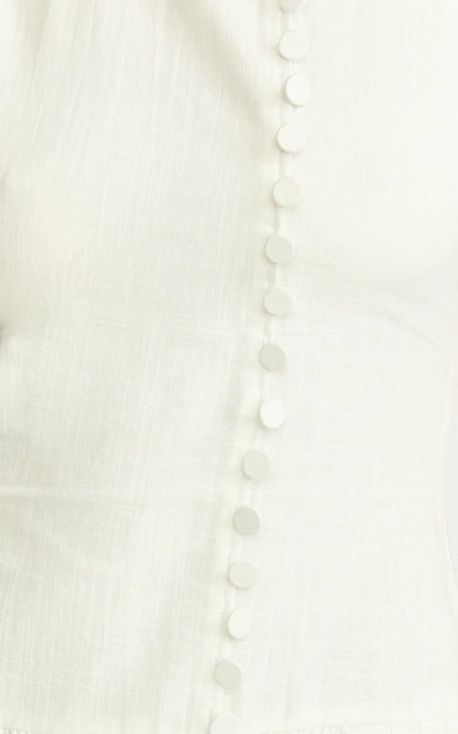 Cortez Mini Dress - High Neck Button Down Dress in White