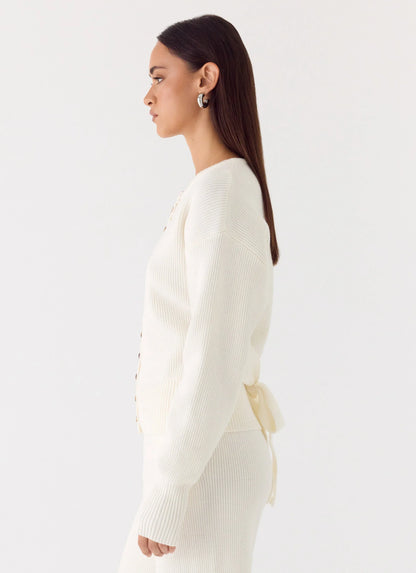 Harrison Cinched Knit Cardigan - Ivory