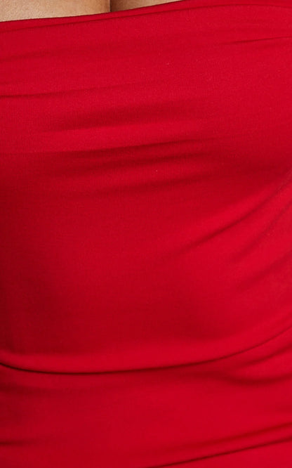 Tiffy Midi Dress - Square Neck Ruched Bodycon Dress in Scarlet