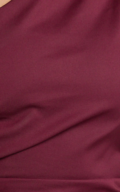 Karlie Midi Dress - One Shoulder Fitted Dress in Wine