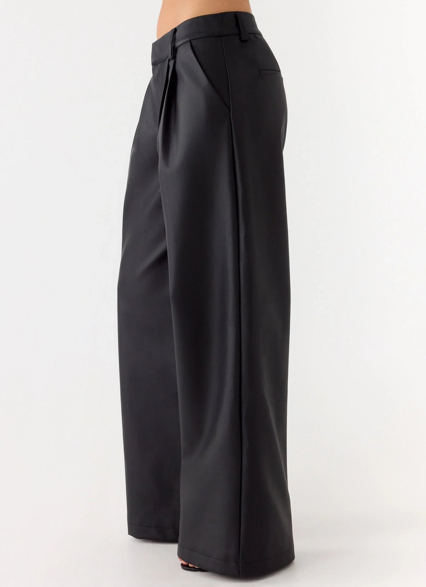 Samuel Low Rise Faux Leather Pants - Black