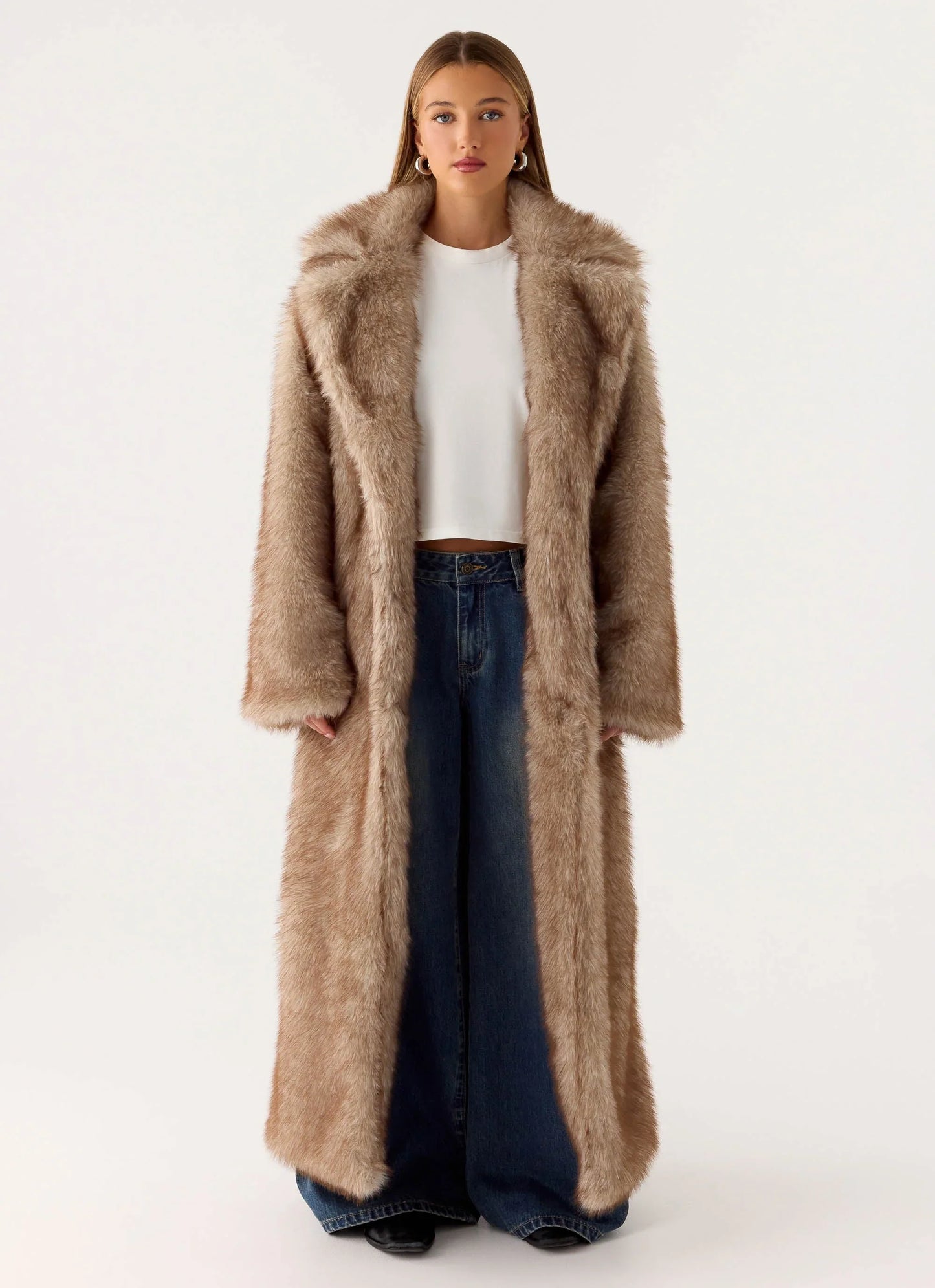Kamil Faux Fur Maxi Coat - Tan Beige