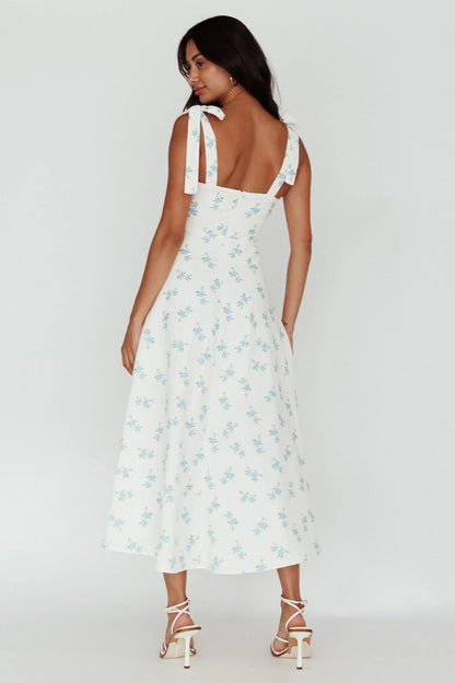 Mathilda Tied Shoulder Midi Dress Blue Floral
