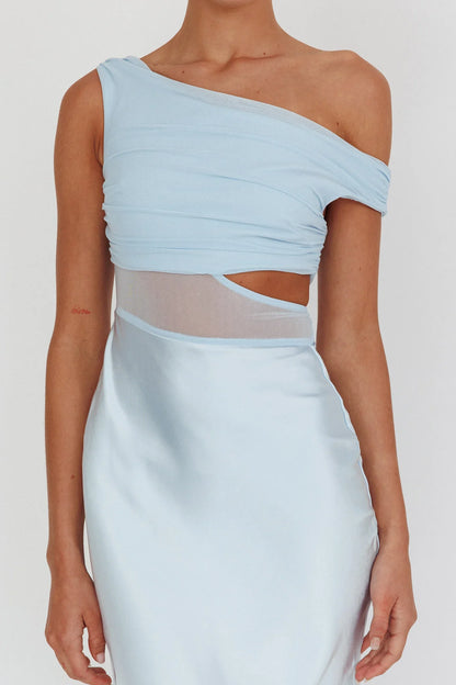 In Blooms Mesh Bodice Maxi Dress Blue