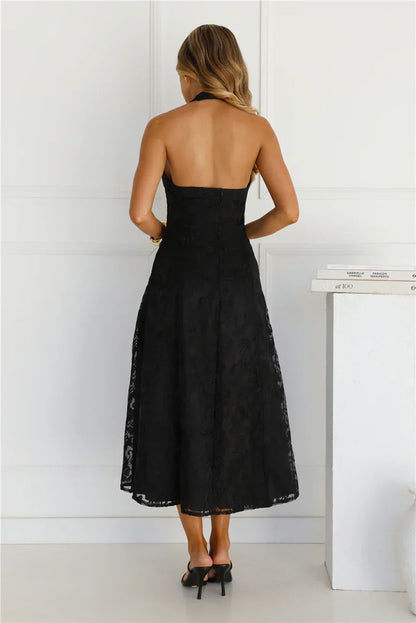 Disco Daze Halter Midi Dress Black