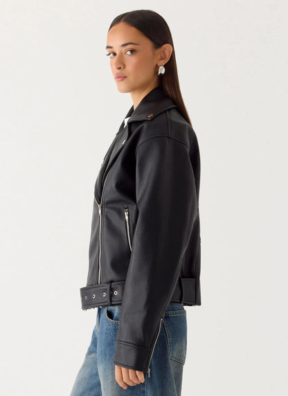 Ethan PU Biker Jacker - Black