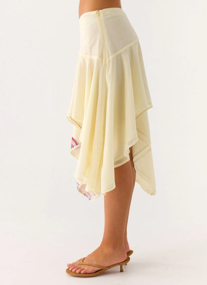 Kia Low Rise Asymmetrical Midi Skirt - Purple Floral