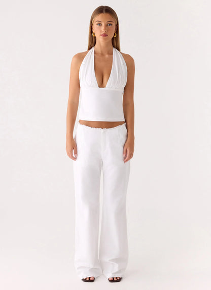 Josephina Linen Halter Top - White