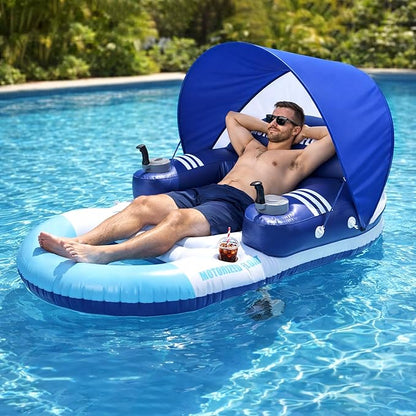 🌊 Electric Motorized Pool Float | Rechargeable Dual-Motor Lounge Raft with Canopy