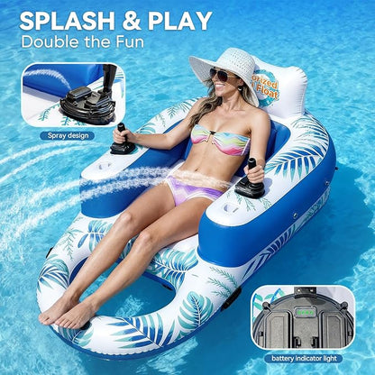 🌊 Electric Motorized Pool Float | Rechargeable Dual-Motor Lounge Raft with Canopy