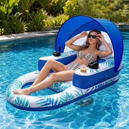 🌊 Electric Motorized Pool Float | Rechargeable Dual-Motor Lounge Raft with Canopy