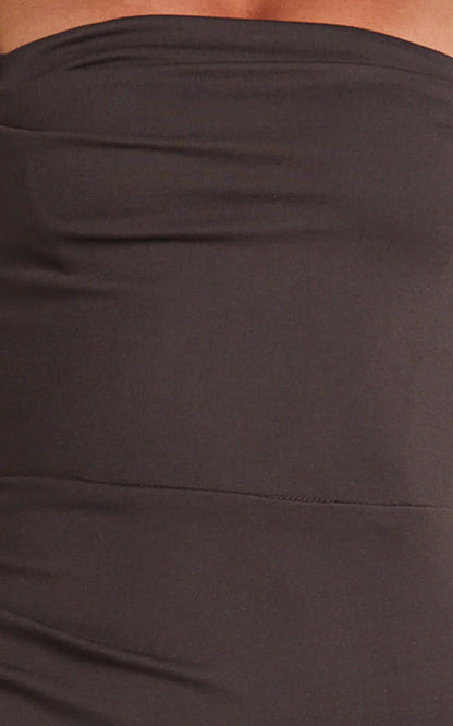 Tiffy Midi Dress - Square Neck Ruched Bodycon Dress in Chocolate