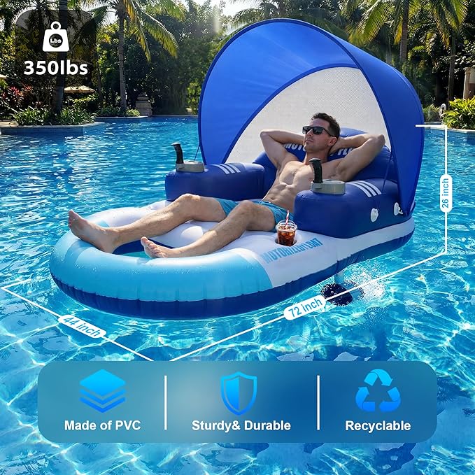 🌊 Electric Motorized Pool Float | Rechargeable Dual-Motor Lounge Raft with Canopy