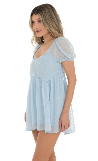 Dotted Lace Two Piece Dress Set in Blue