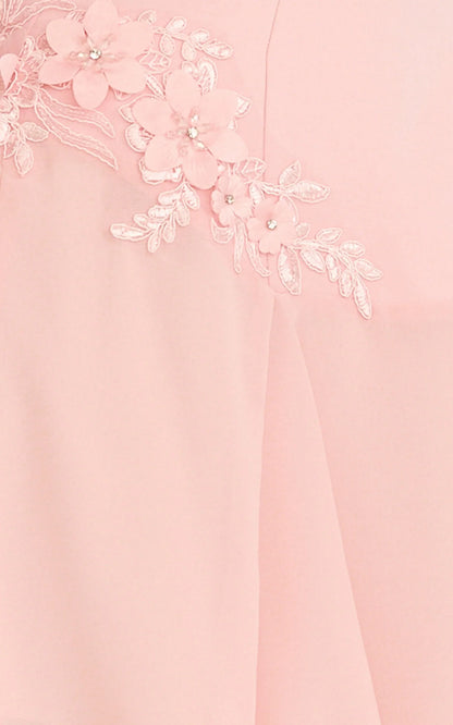Penny Mini Dress - Strapless Corset Bodice Floral Embellished Godet Dress in Soft Pink