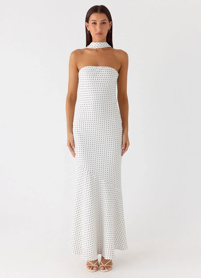 Under The Pagoda Maxi Dress - White Polkadot