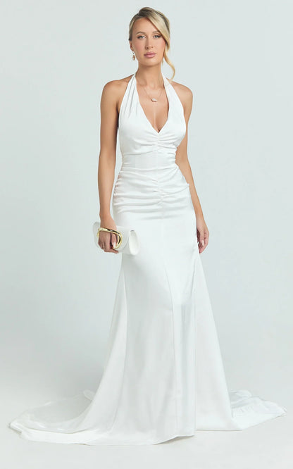 Frankie Maxi Dress - Satin Bias Cut Dress in Ivory