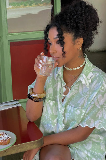 Swing Of Things Scalloped Edge Shirt Print Sage