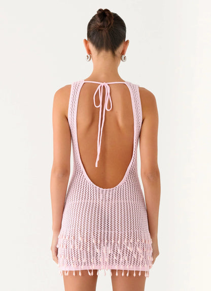 Miracle Beaded Crochet Mini Dress - Pink