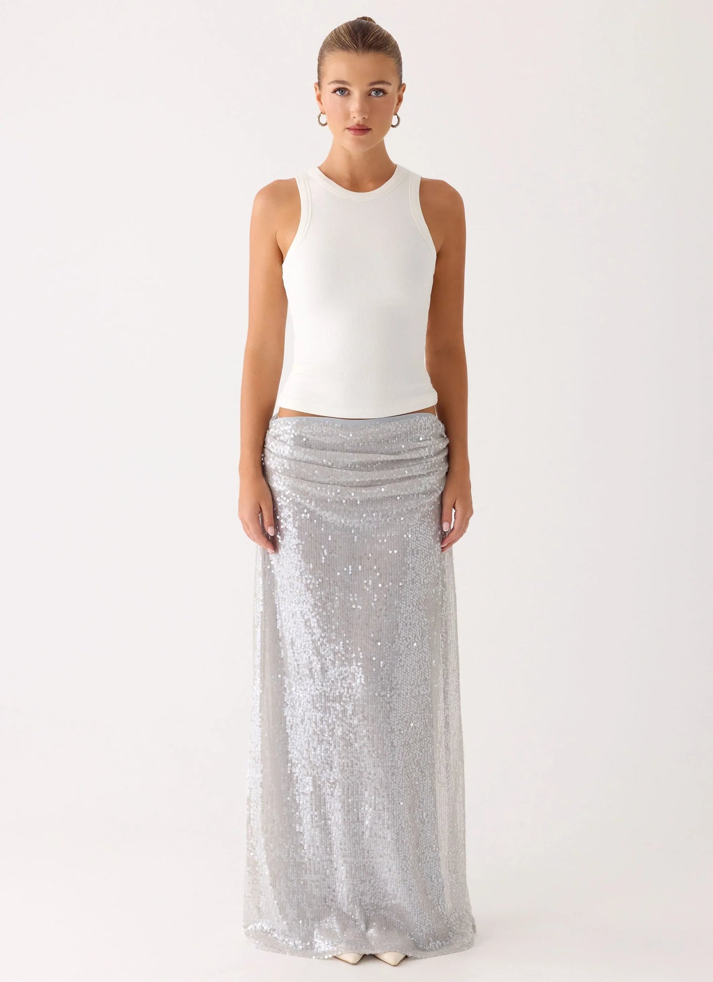 Susie Sequin Maxi Skirt - Silver