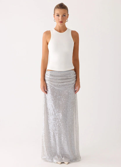 Susie Sequin Maxi Skirt - Silver