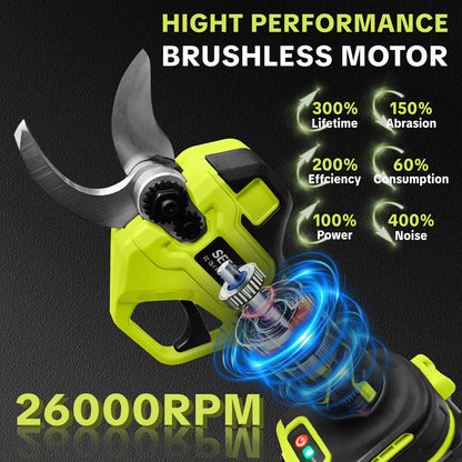 Electric Pruning Shears for Gardening: 1.25" Cutting Cordless Power Pruner, Brushless Motor, Dual21V Battery For Tree & FlowerTrimming