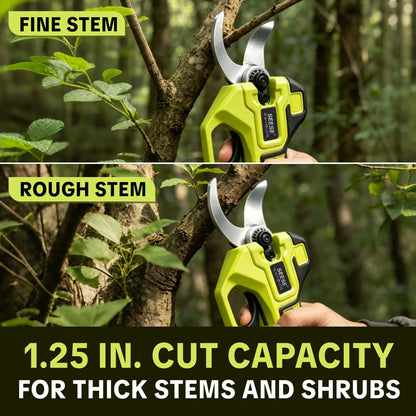 Electric Pruning Shears for Gardening: 1.25" Cutting Cordless Power Pruner, Brushless Motor, Dual21V Battery For Tree & FlowerTrimming
