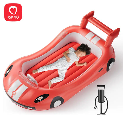 🛏️ Inflatable Kids Travel Bed, 👶 Toddler Airbed with Sides, Hand Pump Included, Portable Racing Car Design, Safe Materials for Camping, Traveling Hotel Home Use Self Inflating Bed Quick Inflate homeessentials