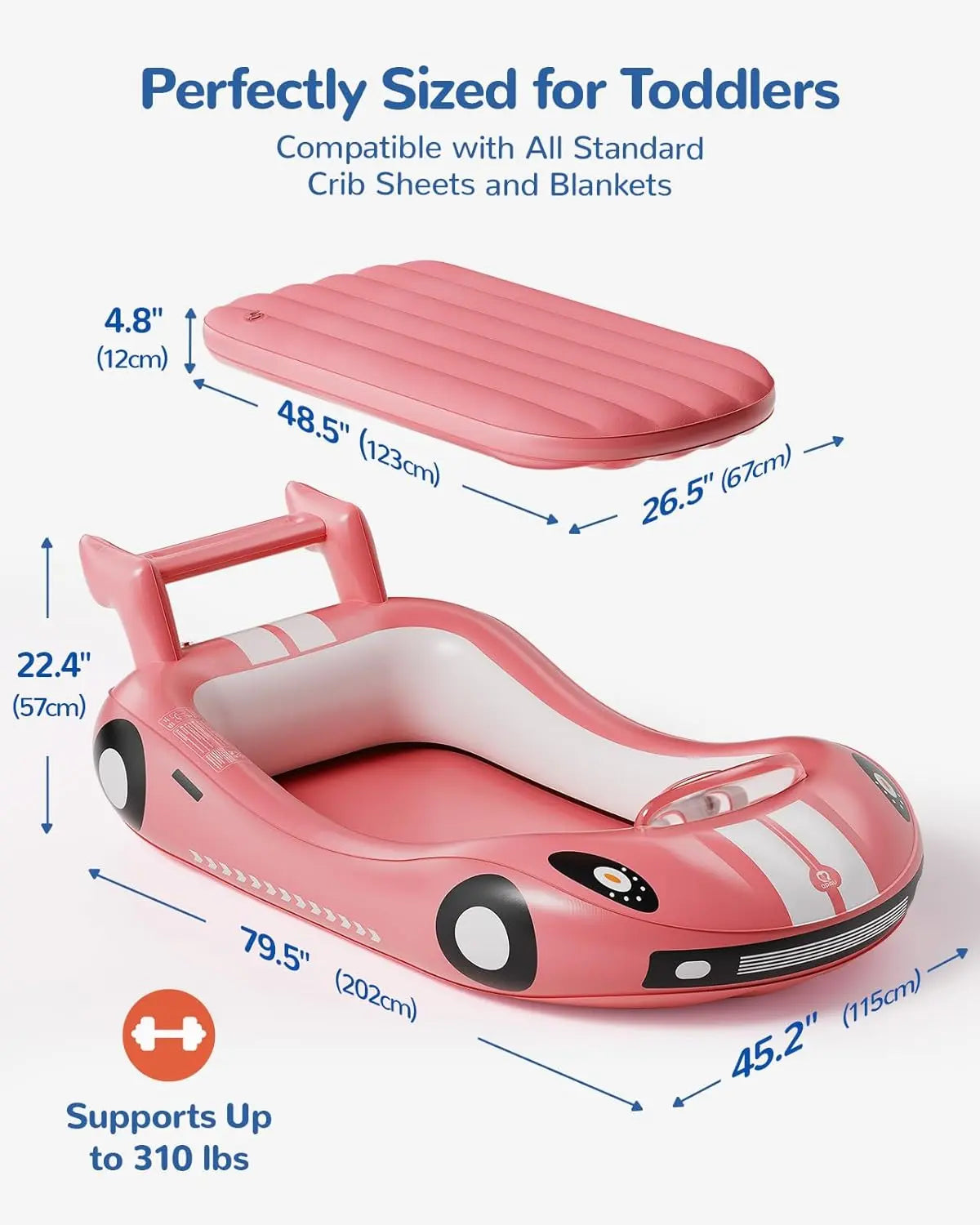 🛏️ Inflatable Kids Travel Bed, 👶 Toddler Airbed with Sides, Hand Pump Included, Portable Racing Car Design, Safe Materials for Camping, Traveling Hotel Home Use Self Inflating Bed Quick Inflate homeessentials