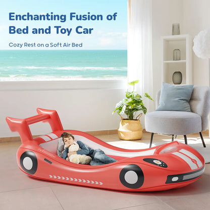 🛏️ Inflatable Kids Travel Bed, 👶 Toddler Airbed with Sides, Hand Pump Included, Portable Racing Car Design, Safe Materials for Camping, Traveling Hotel Home Use Self Inflating Bed Quick Inflate homeessentials