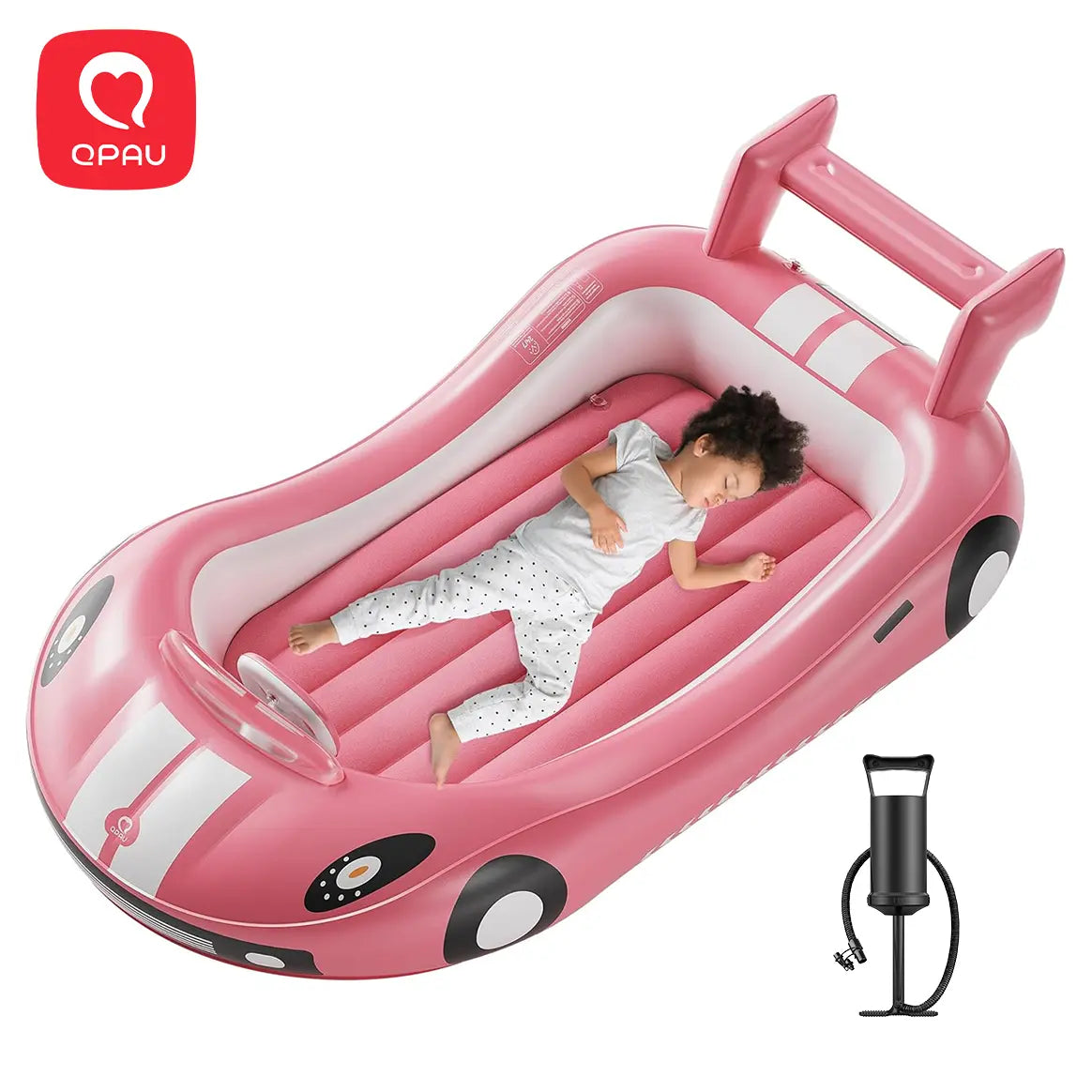 🛏️ Inflatable Kids Travel Bed, 👶 Toddler Airbed with Sides, Hand Pump Included, Portable Racing Car Design, Safe Materials for Camping, Traveling Hotel Home Use Self Inflating Bed Quick Inflate homeessentials