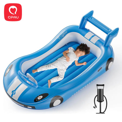 🛏️ Inflatable Kids Travel Bed, 👶 Toddler Airbed with Sides, Hand Pump Included, Portable Racing Car Design, Safe Materials for Camping, Traveling Hotel Home Use Self Inflating Bed Quick Inflate homeessentials