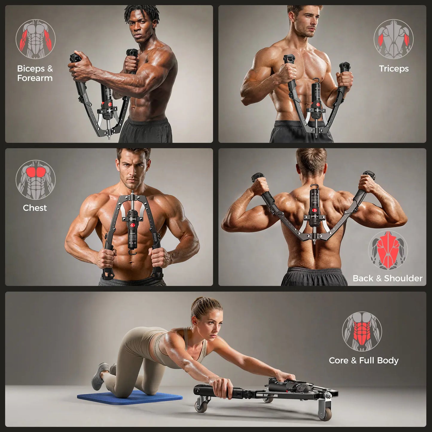 💪 Adjustable Chest Trainer & Arm Exerciser 🏋️ | 22–440lbs Resistance Home Gym Strength Trainer with Ab Roller